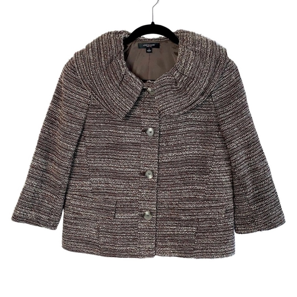 Ann Taylor Brown Wool Blend Tweed Swing Jacket Blazer Size 2 Office Career